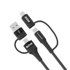 shumee 4v1 univerzální kabel 2x USB-C 1x USB-A 1x Lightning 60W 1m černý