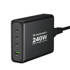 shumee GaN 240W USB-A 3x USB-C nástěnná nabíječka, černá