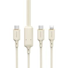 shumee 2v1 kabel zesílený kabel SR USB-C - USB-C / Lightning 100W 1,2m béžový