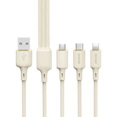 shumee Kabel 3v1 vyztužený kabel SR USB-A - USB-C / Lightning / microUSB 66W 1,2m béžový