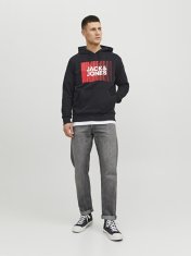 Jack&Jones Pánská mikina JJECORP Standard Fit 12233599 Black logo red (Velikost XL)