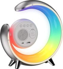 Immax LED noční lampička PEACOCK s hodinami/ RGB světlo/ 20W/ 400lm/ 5V/2,1A/ USB port/ stříbrná