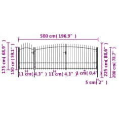 Vidaxl Zahradní plotová brána s hroty 5 x 2,25 m černá