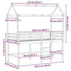 Vidaxl Patrová postel s žebříkem a střechou bílá 90 x 200 cm borovice