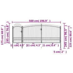 Vidaxl Zahradní plotová brána s hroty 5 x 2,45 m černá