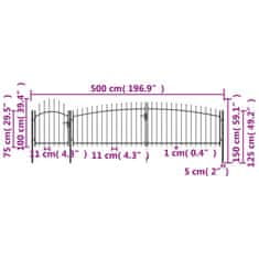 Vidaxl Zahradní plotová brána s hroty 5 x 1,5 m černá