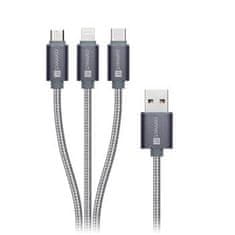 Connect IT Wirez 3in1 USB-C & Micro USB & Lightning, silver gray, 1,2 m