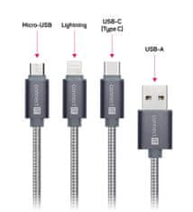 Connect IT Wirez 3in1 USB-C & Micro USB & Lightning, silver gray, 1,2 m