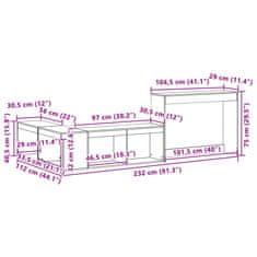 Vidaxl Skříňka k posteli se stolkem bílá 232x112x75 cm borové dřevo