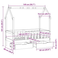 Vidaxl Dětská postel se zásuvkami 70 x 140 cm masivní borové dřevo