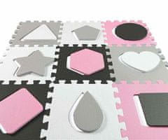 MILLY MALLY Pěnové puzzle podložka ohrádka Jolly 3x3 Shapes Pink Grey