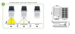 ACA Lightning  LED solární svítidlo ELISA se senzorem pohybu 2W/4000K/200Lm/IP65/Li-on 3,7V/1mAh, černé