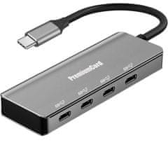 PremiumCord USB hub USB-C na 4x USB 3.2 C 5G SuperSpeed, hliníkový