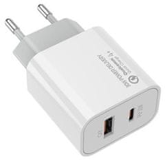 ColorWay 1x USB a 1x USB-C/ turbo síťová nabíječka/ 30W/ 100V-240V/ Bílá