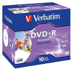 Verbatim DVD+R 4,7 GB (120min) 16x Printable jewel box, 10ks/pack