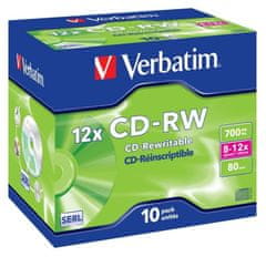 Verbatim CD-RW 80 min. 8-12x jewel box, 10ks/pack