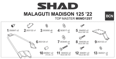 SHAD Montážní sada pro horní kufr Top master M0MD12ST MALAGUTI Madison