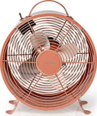 Nedis stolní ventilátor/ průměr 25 cm/ výkon 20 W/ síťové napájení/ 2 rychlosti/ kovový/ růžová