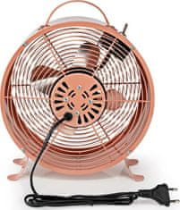 Nedis stolní ventilátor/ průměr 25 cm/ výkon 20 W/ síťové napájení/ 2 rychlosti/ kovový/ růžová