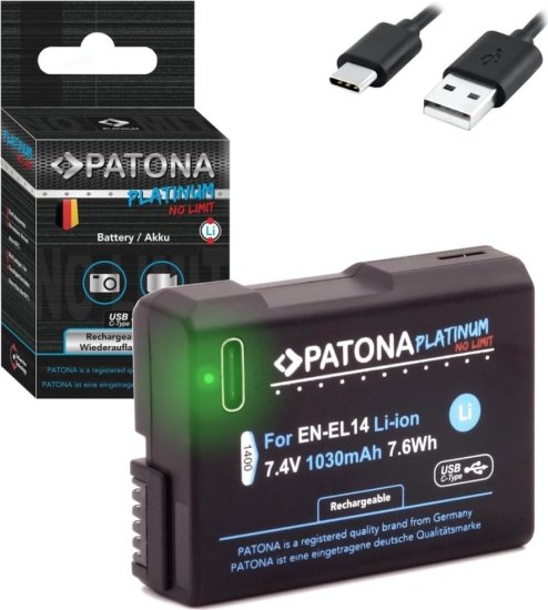 PATONA baterie pro foto Nikon EN-EL14/EN-EL14A 1030mAh Li-Ion Platinum USB-C nabíjení