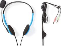 Nedis headset CHST100BU/ drátová sluchátka + mikrofon/ 2x 3,5 mm jack/ kabel 2 m/ modrý