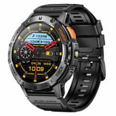 Printwell Chytré hodinky s telefonováním, smart watch v češtině, krokoměrem, oxymetrem, měřením tepu, tlaku, PW-165, černé s černým páskem