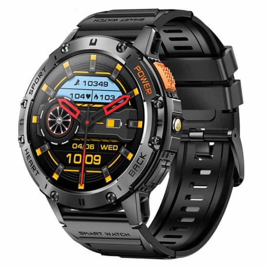 Printwell Chytré hodinky smart watch v češtině, s telefonováním, krokoměrem, oxymetrem, měřením tepu, tlaku, PW-165, černé s černým páskem