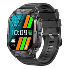 Printwell Chytré hodinky s telefonováním, smart watch v češtině, krokoměrem, oxymetrem, měřením tepu, tlaku, PW-161, černé s černým páskem