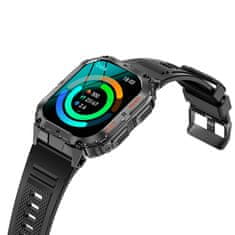 Chytré hodinky s telefonováním, smart watch v češtině, krokoměrem, oxymetrem, měřením tepu, tlaku, PW-161, černé s černým páskem