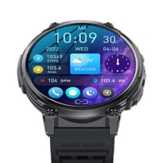 Printwell Chytré hodinky s telefonováním, smart watch v češtině, krokoměrem, oxymetrem, měřením tepu, tlaku, PW-166, černé s černým páskem