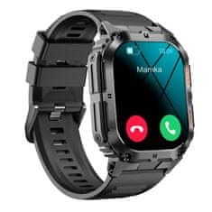 Printwell Chytré hodinky s telefonováním, smart watch v češtině, krokoměrem, oxymetrem, měřením tepu, tlaku, PW-161, černé s černým páskem