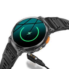 Chytré hodinky s telefonováním, smart watch v češtině, krokoměrem, oxymetrem, měřením tepu, tlaku, PW-166, černé s černým páskem