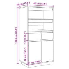 Vidaxl Skříň highboard medově hnědá 60x40x116,5 cm masivní borovice