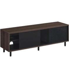 shumee TV stolek pro TV do 60 palců, super rychlá montáž bez nářadí, TV stolek do obývacího pokoje, TV stolek, rýhované sklo, moderní, 140 x 39 x 45 cm, popelavě hnědá a inkoustově černá LTV466K02