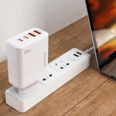 DUDAO A65EU GaN síťová nabíječka 2x USB / 2x USB-C PD 65W, bíla