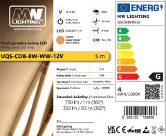 MW Power Profi LED pásek COB MW Lighting UQS-COB-8W-WW-12V 12VDC, 3000K, 12V, 5m, IP20, teplá bílá