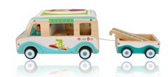 Adam toys Dřevěnný autokaravan s přívěsem a příslušenstvím