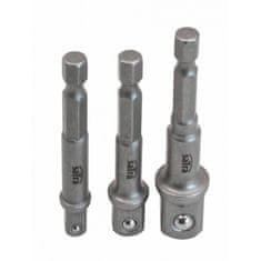 SATRA Adaptéry na gola nářadí, do vrtačky, čtyřhran 1/4” 3/8” 1/2”, šestihran 1/4", 3 ks - SATRA