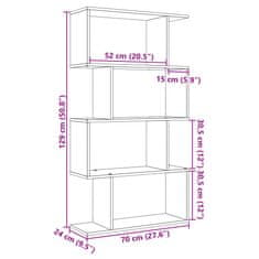 Vidaxl Knihovna/dělící stěna 4patrová hnědý dub 70x24x129 cm kompozit