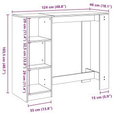 Vidaxl Barový stůl s policí šedý sonoma 124 x 46 x 103,5 cm kompozit