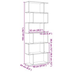 Vidaxl Knihovna/dělící stěna 6patrová bílá 70x24x193 cm kompozit