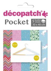 Popron.cz Decopatch Decopatch DP030C Pack Deco Pocket s 5 listy 30x40 cm v 5 různých provedeních, praktický a snadno použitelný, ideální pro vaše papírenské a řemeslné projekty, 1 balení