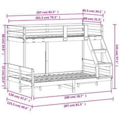 Vidaxl Patrová postel 80 x 200/120 x 200 cm bílá masivní borové dřevo