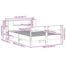 Vidaxl Postel s knihovnou bez matrace bílá 135x190 cm masivní borovice