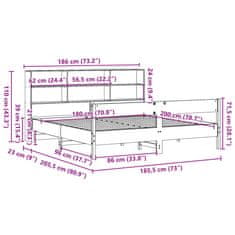 Vidaxl Postel s knihovnou bez matrace bílá 180x200 cm masivní borovice