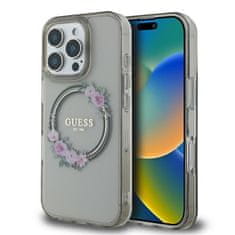 Guess Originální kryt GUESS IML Flowers Wreath Magsafe GUHMP16LHFWFCK for Apple iPhone 16 Pro , barva černá