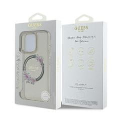 Guess Originální kryt GUESS IML Flowers Wreath Magsafe GUHMP16LHFWFCK for Apple iPhone 16 Pro , barva černá