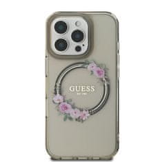 Guess Originální kryt GUESS IML Flowers Wreath Magsafe GUHMP16LHFWFCK for Apple iPhone 16 Pro , barva černá