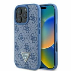 Guess Originální zadní kryt Leather 4G Triangle Strass GUHCP16LP4TDPB pro iPhone 16 Pro blue