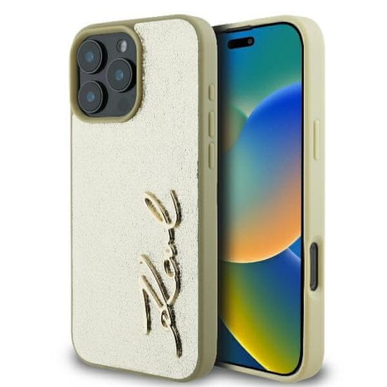 Karl Lagerfeld Originální zadní kryt hardcase Metal Signature KLHCP16LPFMFBKMD pro iPhone 16 Pro zlatý